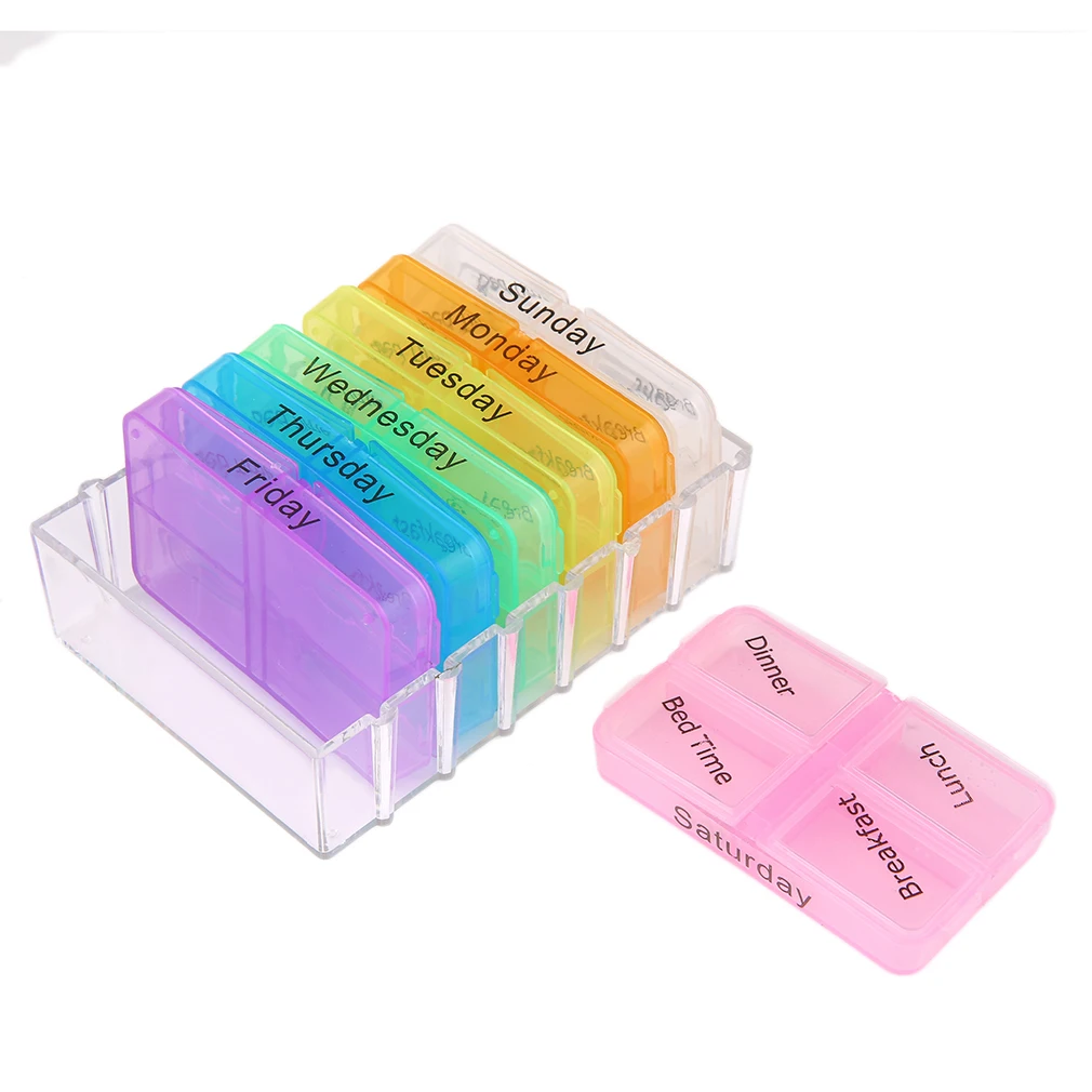 

Plastic Medichine Box 7 Days Large Pill Box Tablets Holder Dispenser Pill Cases Splitters Organiser Fashion for Seniors Athletes