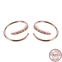 rose gold color 100 925 sterling silver earrings small ear bones ear buckle ring 10mm with cz tightly packed mini double ring
