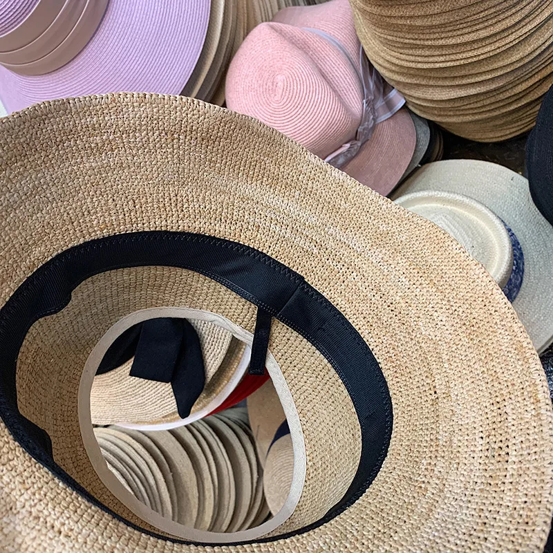 

202103-2508711 new summer handmade raffia grass without big bowknot beach holiday lady sun cap women leisure hat