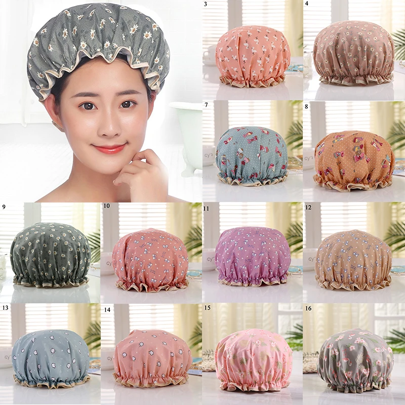 

Elastic Comfortable Anti-smoke Cap Thick 1Pcs Waterproof Shower Cap Bath Hat Women Supplies Shower Cap Bathroom Accessories