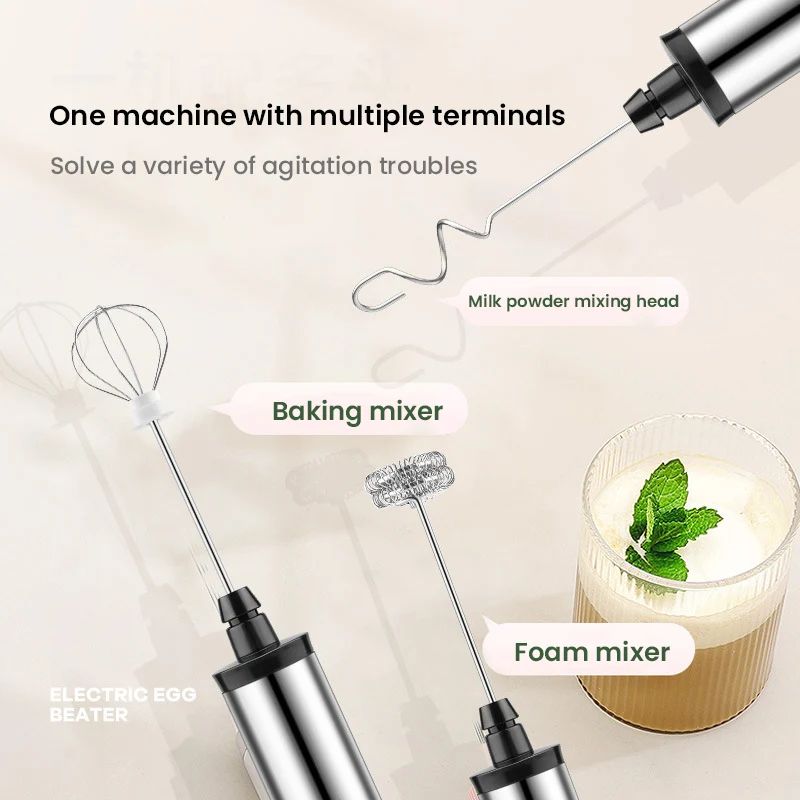 

3 in 1 Electric Mixer Blender Milk Frother Handheld Rechargeable Stainless Bubble Maker Whisk For Coffee Cappuccino