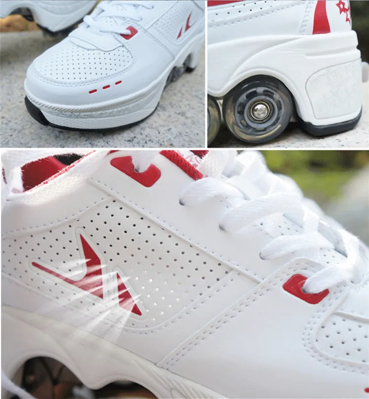 Hot Shoes Casual Sneakers Walk+Skates Deform Wheel Skates for Adult Men Women Unisex Couple Childred Runaway Skates Four-wheeled