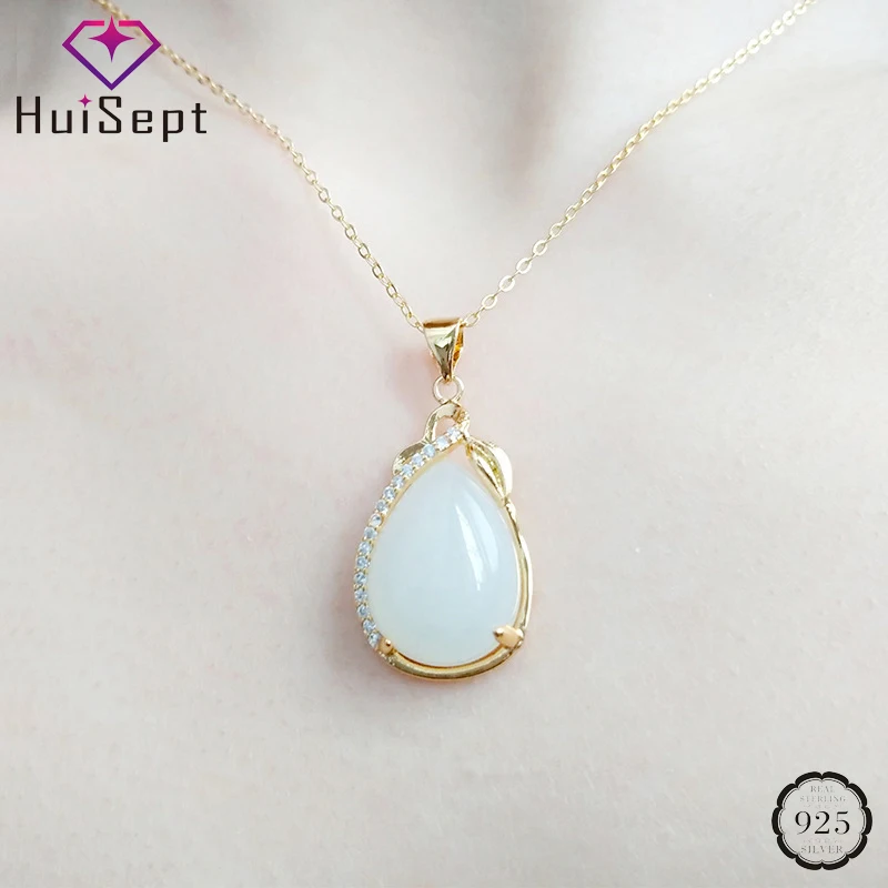 Ожерелье из серебра 925 пробы с белым нефритом цирконием | Украшения и аксессуары