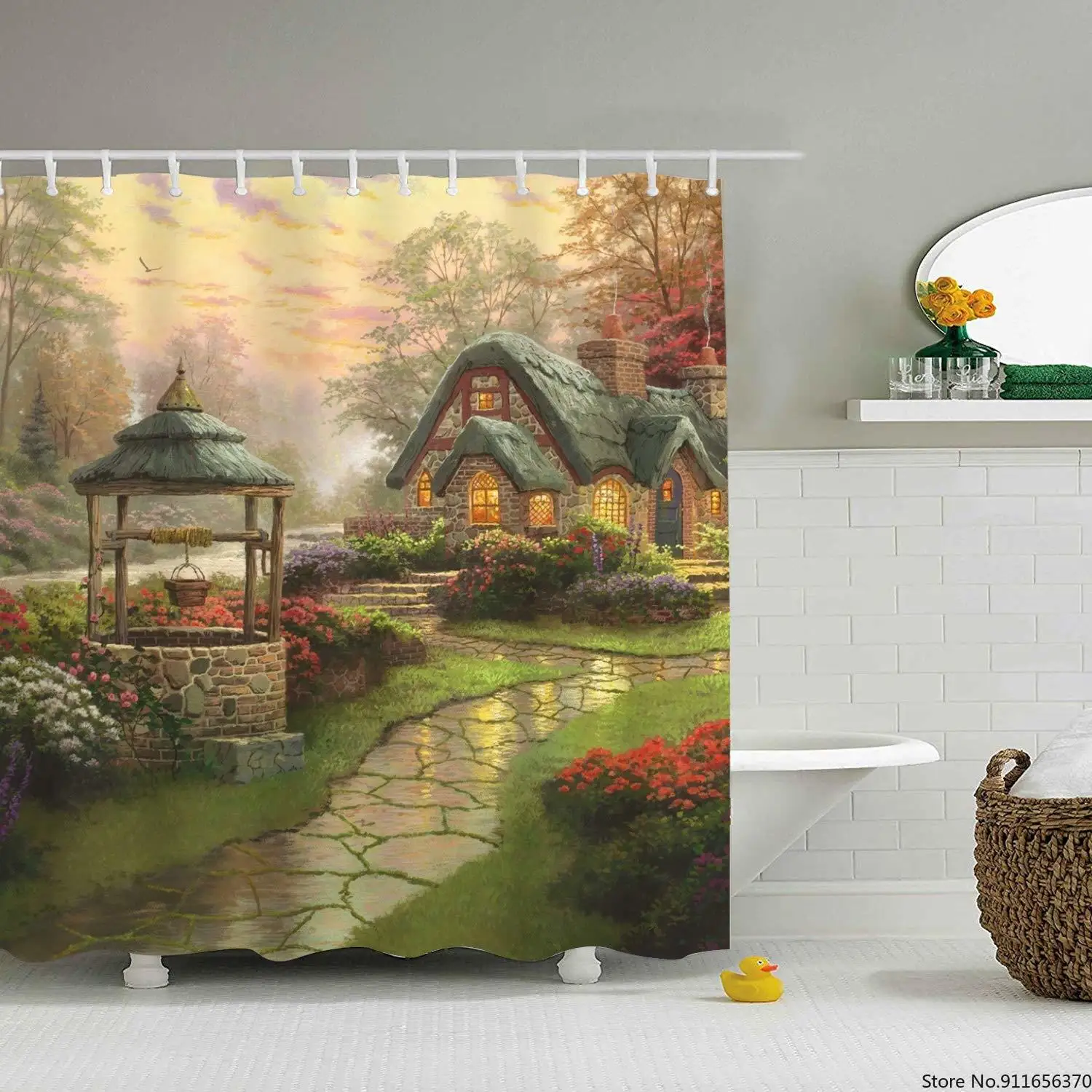 Художественный дом дорога сад коттедж картина занавеска для душа с