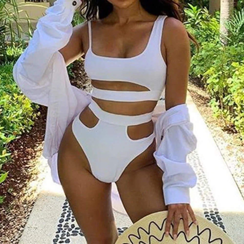 Женский сексуальный купальник-бикини 2020 с высокой талией однотонный черный