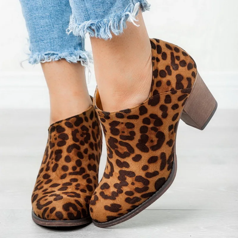leopard MoneRffi/женские ботинки; модные женские ботинки из искусственной кожи на молнии сбоку; сезон осень-зима; винтажные тканевые ботинки; Новинка года; осенние ботильоны; Feminina - Цвет: leopard