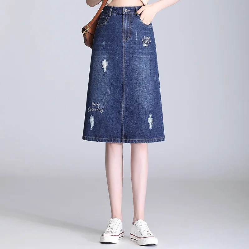 Размера плюс рваная джинсовая юбка 2021 летние женские стильные элегантные