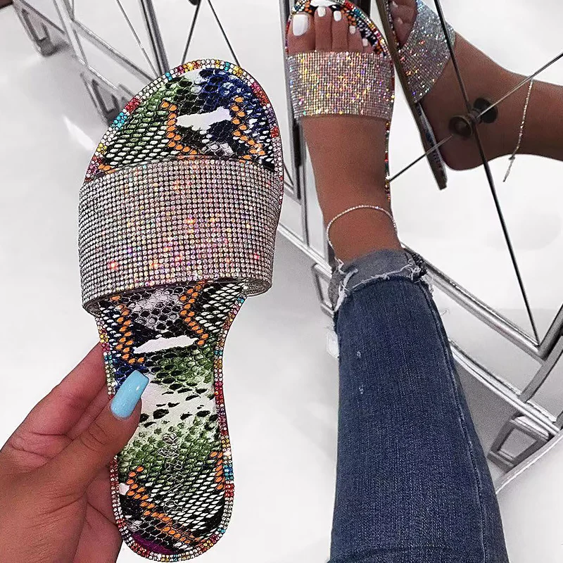 С украшением в виде кристаллов Женские шлепанцы Сезон лето Повседневная обувь