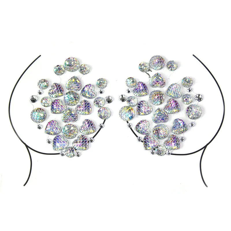 Наклейки на грудь с узором в виде сердечек цветные стразы наклейки для женщин