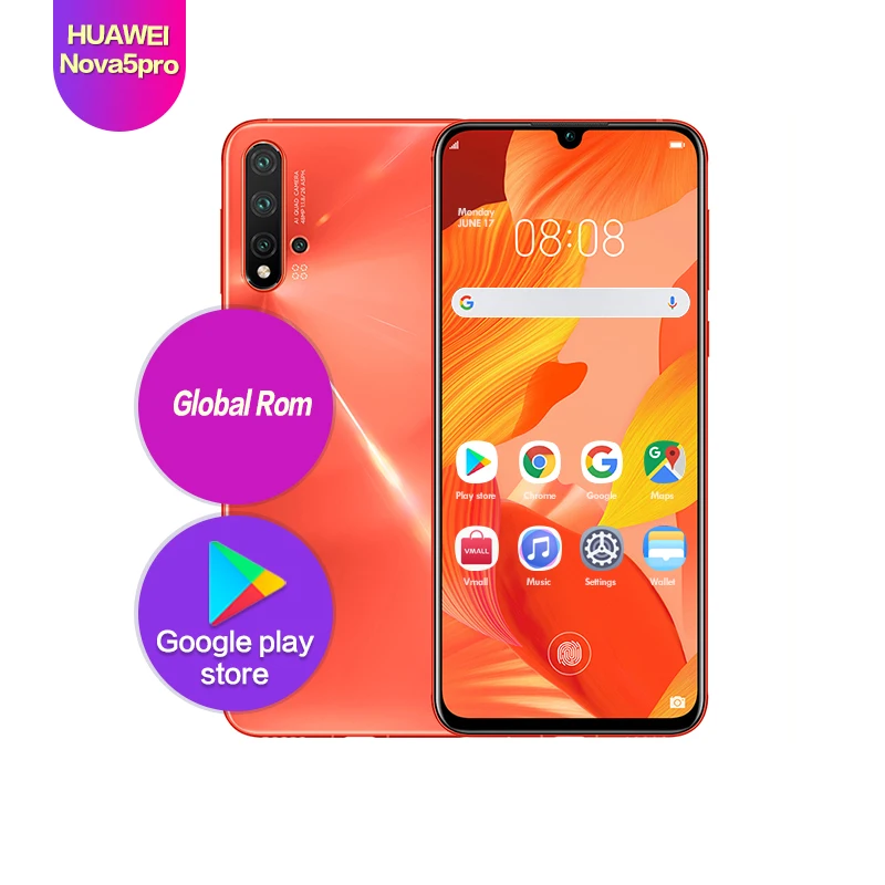Huawei Nova 5 Pro 6 39 &quotOLED полный экран Поддержка NFC 2340*1080 Восьмиядерный 3500 мАч камер 32 Мп +
