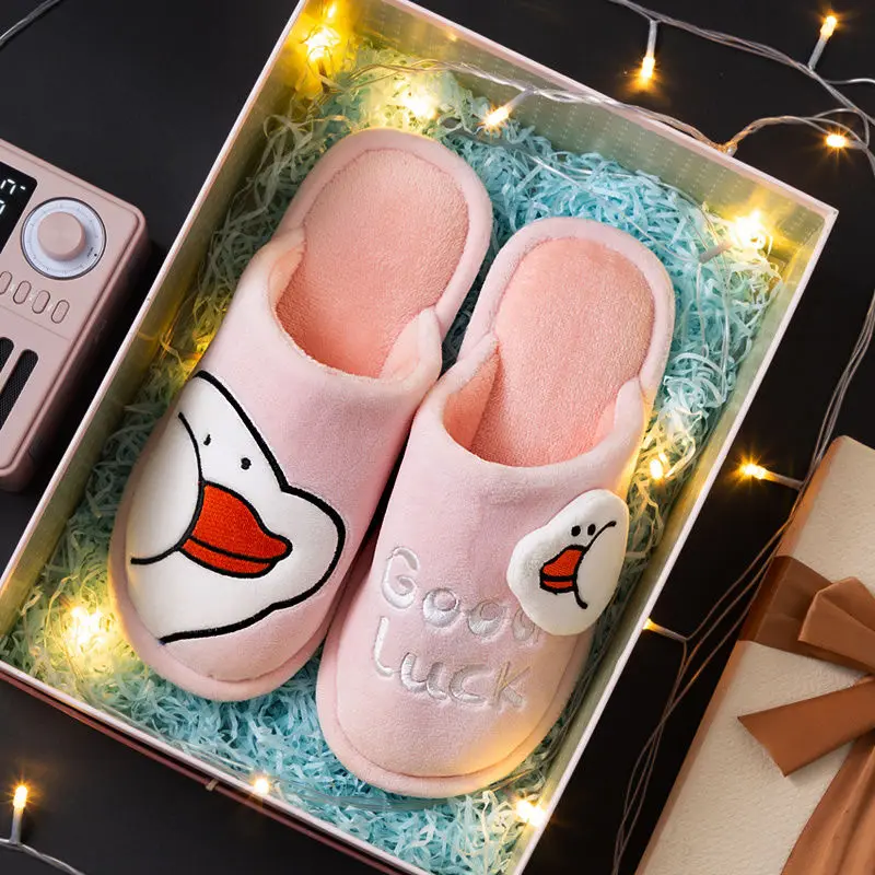 LLUUMIU/женские зимние тапочки Розовые милые из флока на утином пуху Домашние мягкие