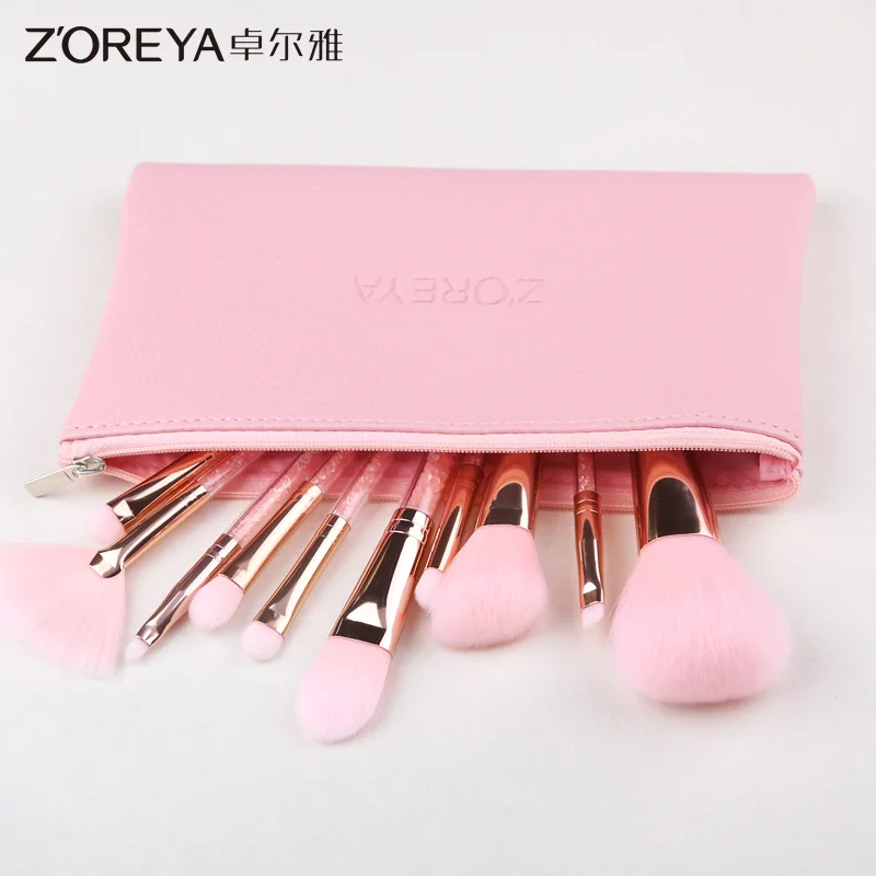 Лидер продаж набор розовых кистей для макияжа Zoreya с зыбучим песком 10 алмазной