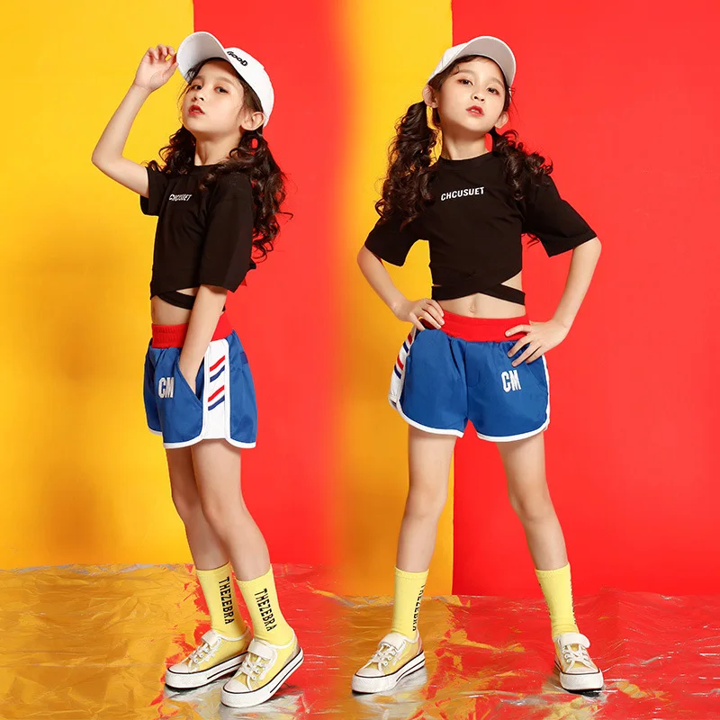 

Children Jazz Dance Costume Girls Hip Hop Street Dancing Clothing Crop Top Sweatshirt Short Kids Cheerleading Clothes Sprotwear