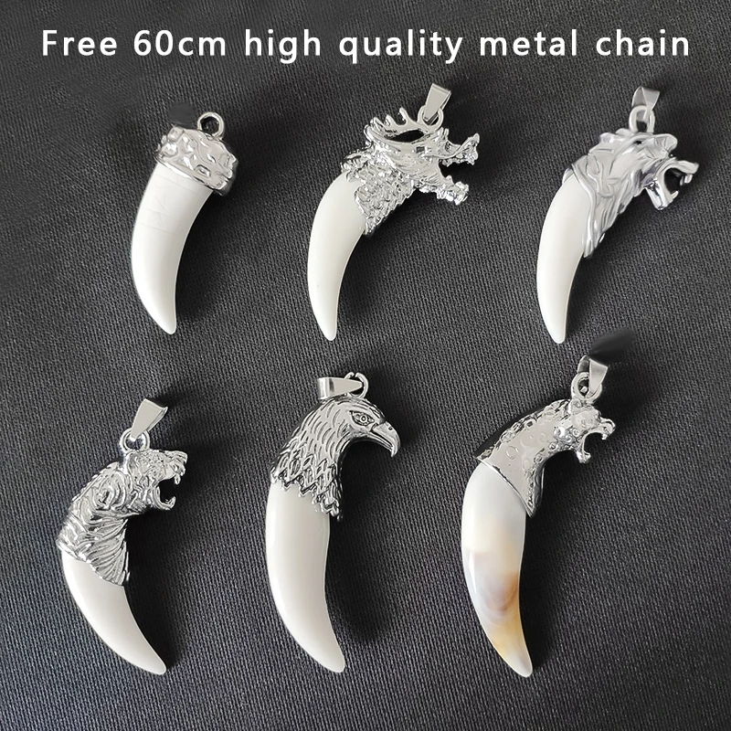 Wolf Tooth Necklace With Free Metal Chain Tiger Eagle Leopard Dragon Pendants