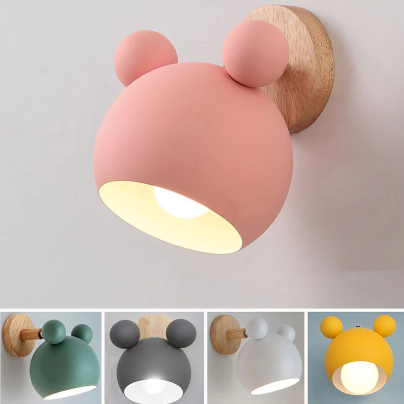 

Настенный светильник в скандинавском стиле, алюминиевый бра с изображением Микки Мауса для детской спальни, светильник, современные настенные светильники для помещений, креативный светильник E27