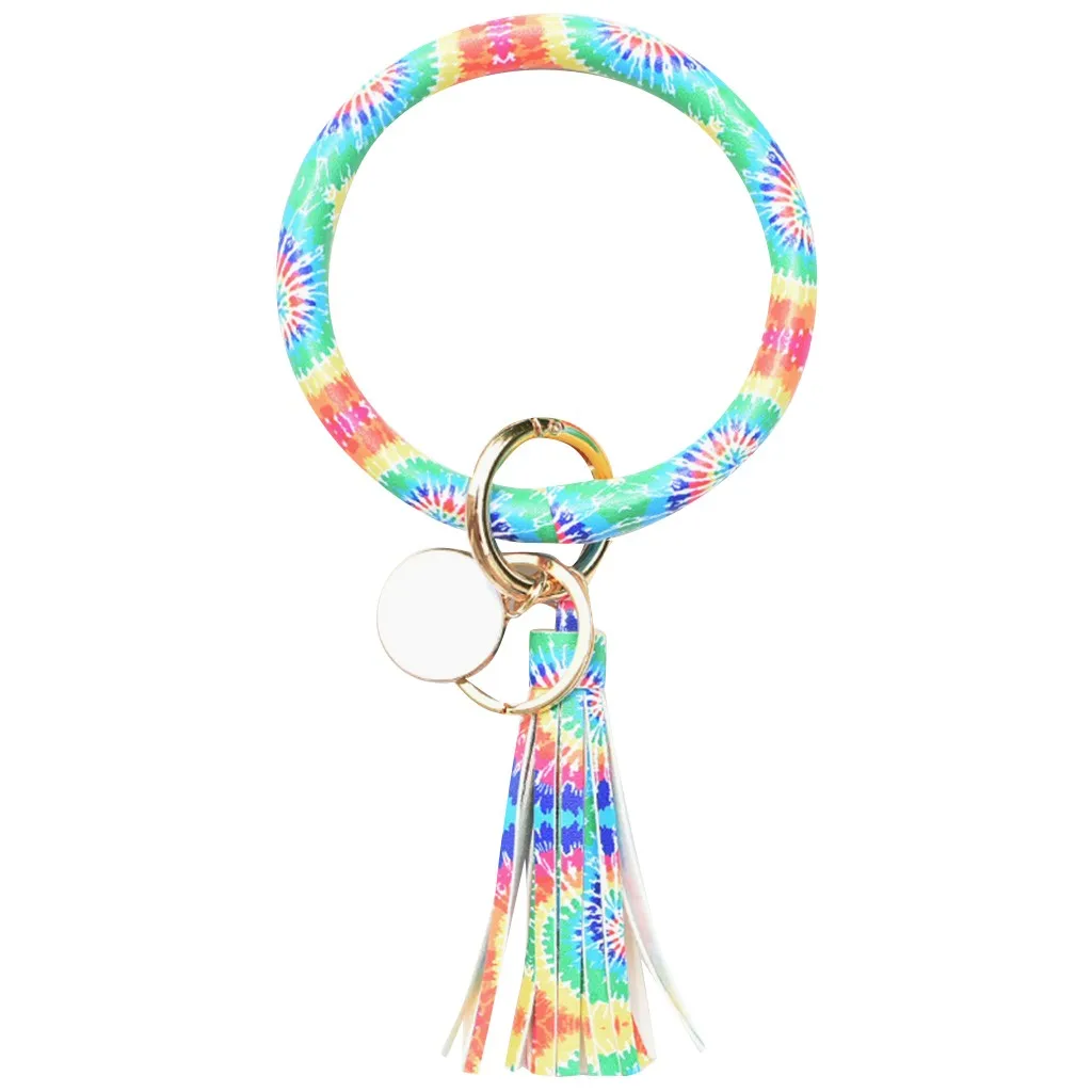 

#60 Fashion Large Leather Bracelet Tassel Round Keychain Ring Jewelry Wristban Baby Shower Birthday Wedding Anniversary Gift