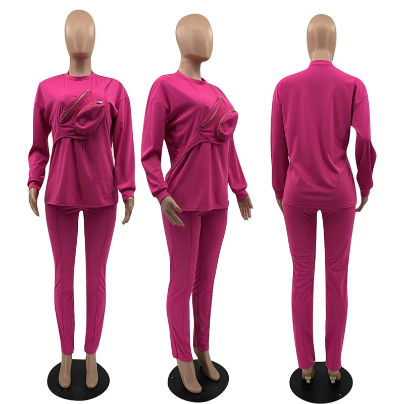 

HAOYUAN Casual Tracksuit Two Piece Set for Women Clothes Long Sleeve Zip Pocket Top Sweatpants Lounge Wear Outfits Matching Sets