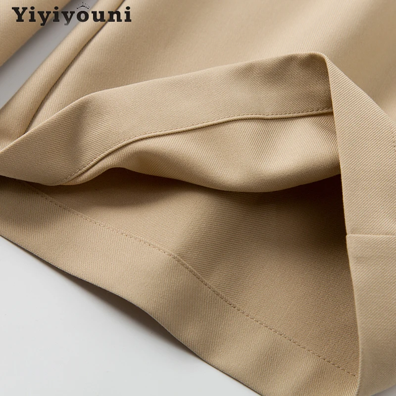 

Yiyiyouni Office Lady High Waist Straight Pants Women Zipper Pocket Loose Wide Leg Pants Women Cotton Black Trousers Female 2021