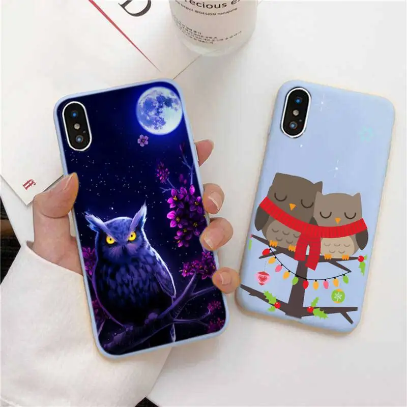 

Lovely Animal Owl Phone Case For IPhone 6 6s 7 8 Plus X Xs Xr Xsmax 11 12 Pro Promax 12mini Candy Blue Silicone Cover
