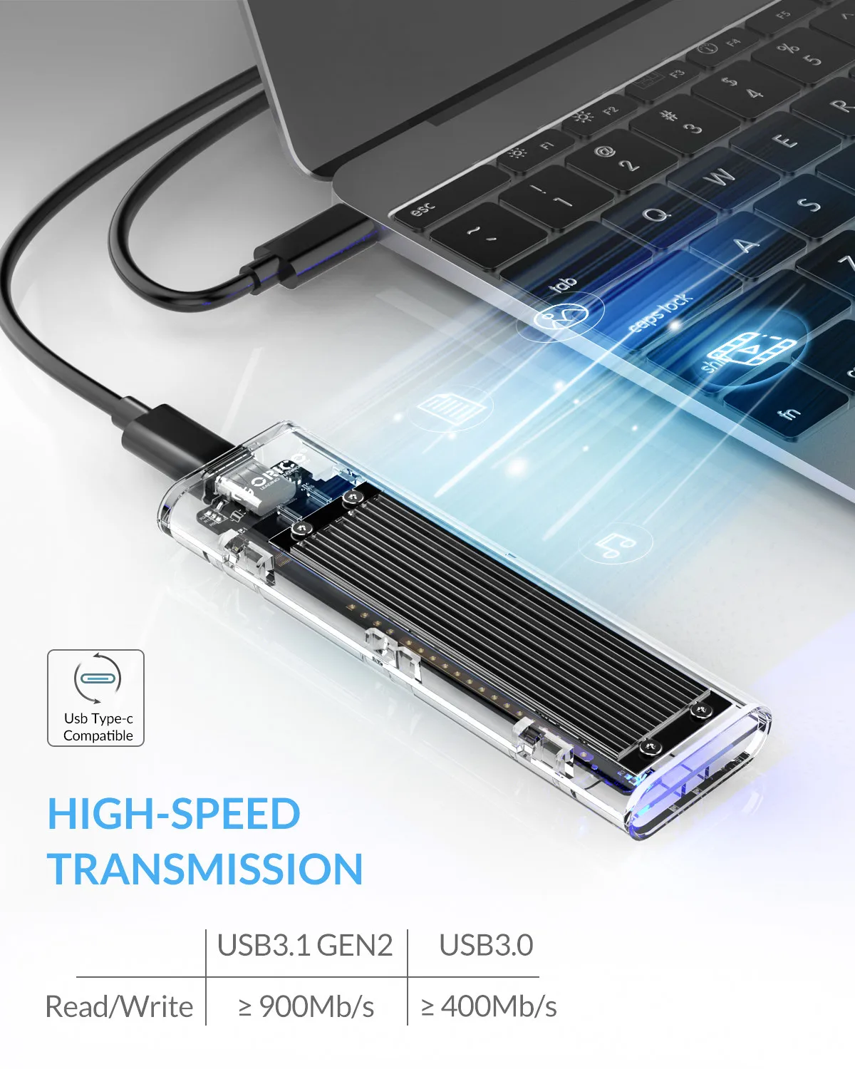 Чехол ORICO M.2 SSD для NVME PCIE NGFF SATA M/B Ключ SSD диск NVME SSD корпус M.2 для USB C прозрачный жесткий диск 10 Гбит/с