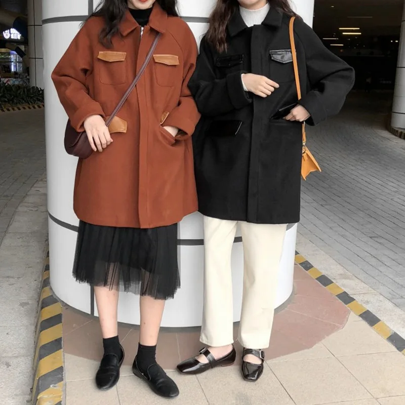 

Hstar Loose Elegant Hepburn Wind Mid-length Thick Woolen Jacket Fall Winter New Coat Trend 2020