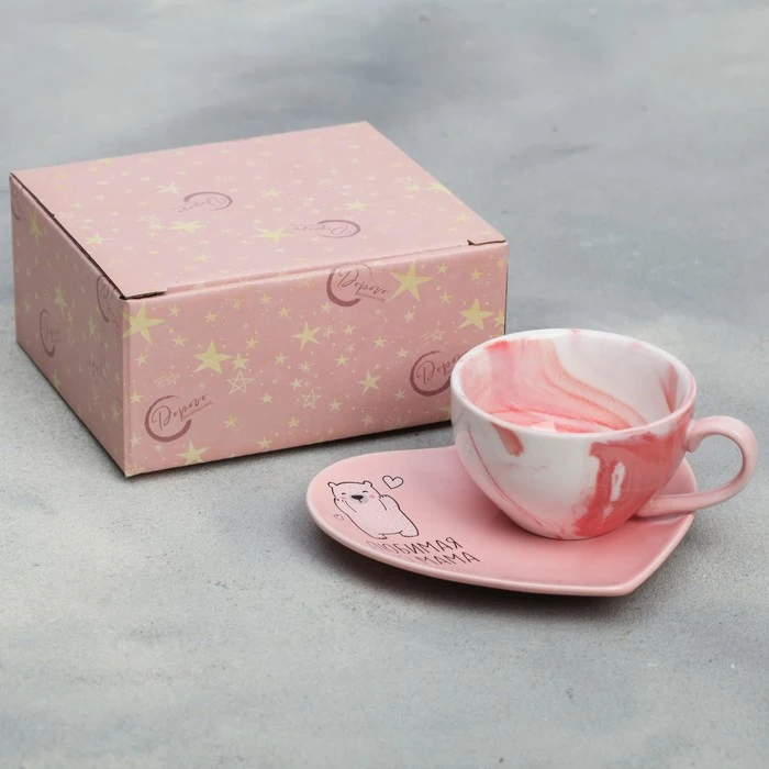 Gift set &quotBeloved Mom": 120 ml mug saucer Kitchen supplies Teaware Sets Dining Bar Home Garden | Дом и сад