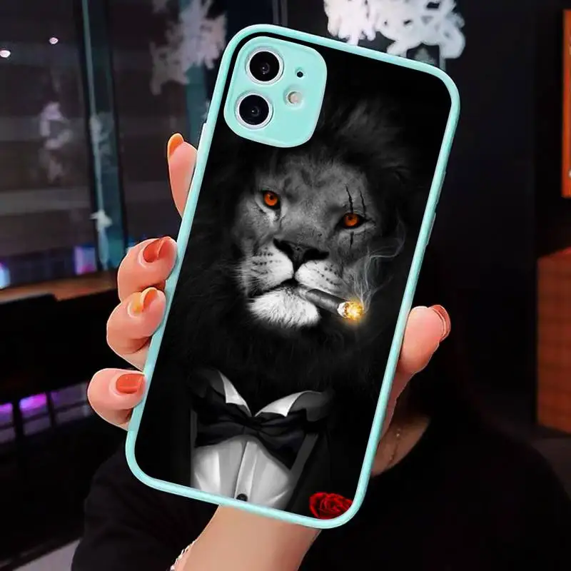 

lion art animal cool Phone Case Matte transparent For blue iPhone 12 Mini 11 Pro XR XS Max 7 8 Plus X Back Cover