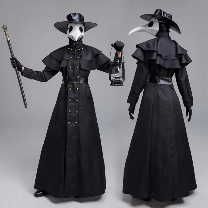 

Halloween Medieval Hooded Robe Plague Doctor Costume Mask Hat Men Monk Cosplay Steampunk Priest Horror Wizard Cloak Cape PK135