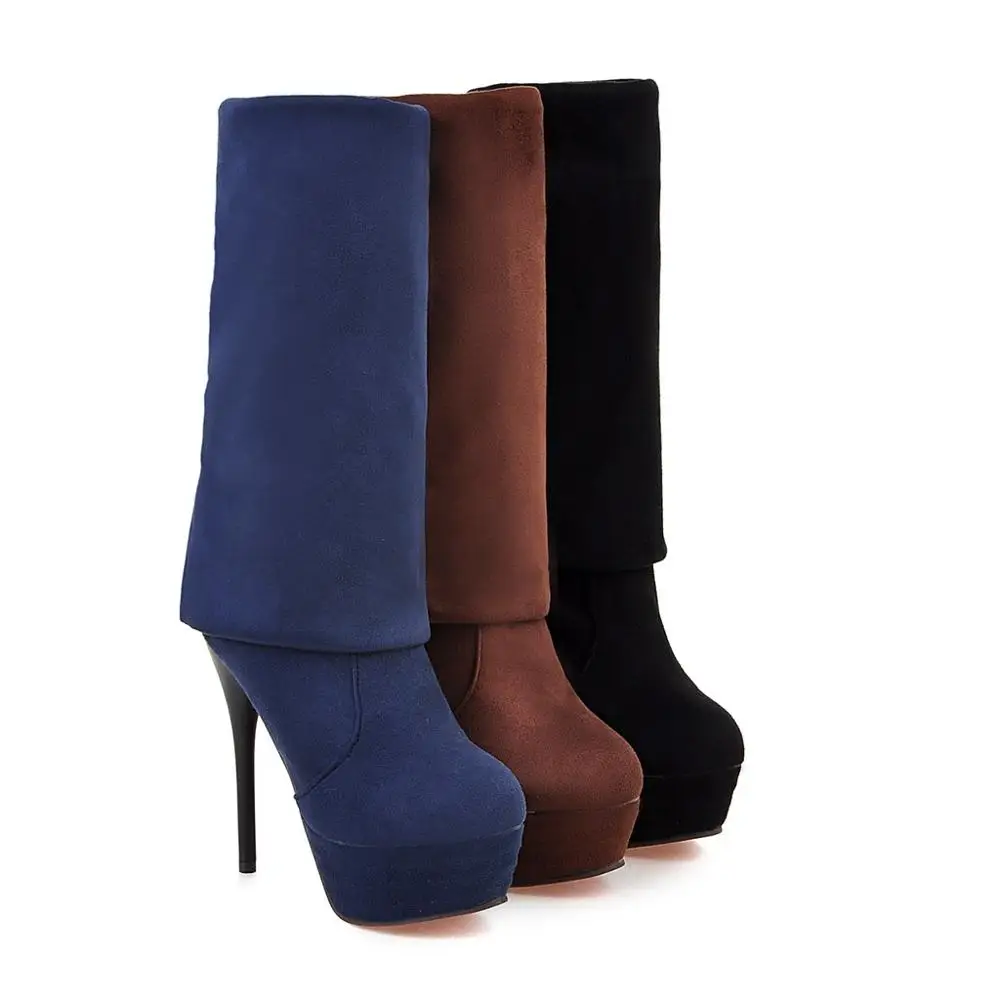 Сапоги женские зимние эластичные выше колена на платформе тонком высоком