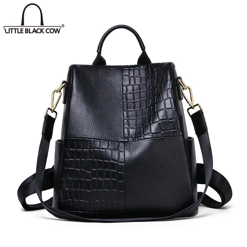 

Рюкзак женский кожаный, вместительный, черный, на молнии