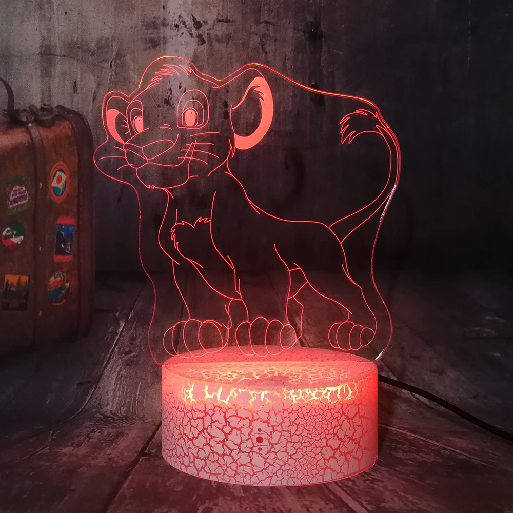 Маленькая Симба Король Лев мультфильм 3D СВЕТОДИОДНЫЙ Ночник светильник RGB 7