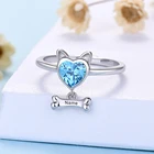 Персонализированное кольцо, серебряное кольцо на заказ, кость собаки с гравировкой имени, светит камень, памятная собака, лучший подарок, бесплатная доставка