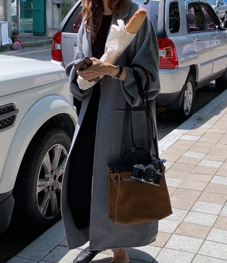 

NA001 Double-sided wool coat women woolen coat female long loose bathrobe double-sided cashmere coat female fall clothes women