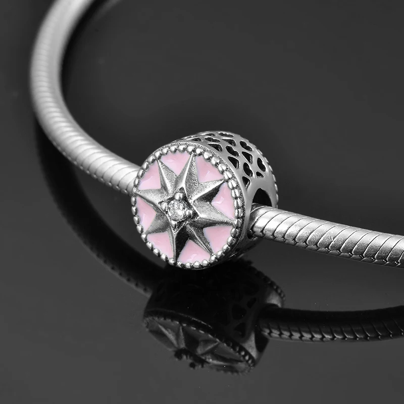 Бусины сделай сам из серебра 925 пробы с розовой эмалью фианитами и звездами