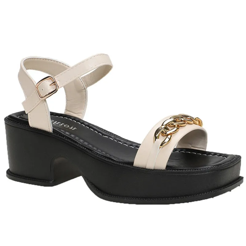 

All-Match High Heel Sandal for Women Suit Female Beige 2021 Summer Buckle Strap Womens Shoes High-heeled Black Comfort Girls Fl