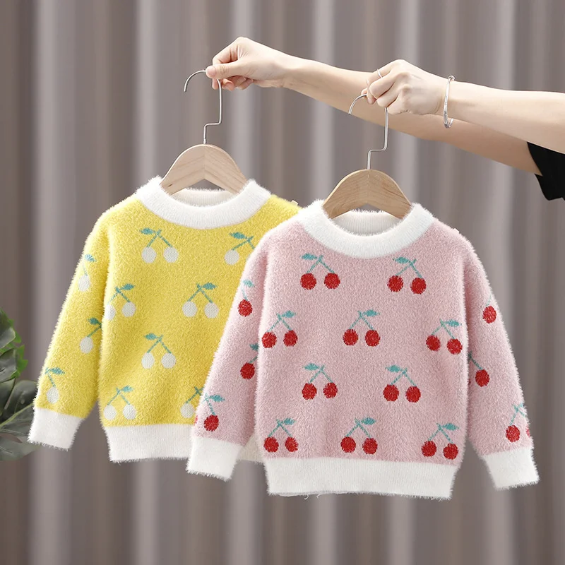 

Lawadka/От 1 до 5 лет; Новинка; Зимний теплый вязаный свитер для маленьких девочек; Детская одежда с принтом вишни; Модная детская одежда; Мягкий с...