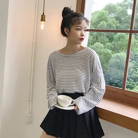 fashion harajuku 2021 korean fashion striped long sleeve women basic t shirt slim casual oversized clothes black white elegant