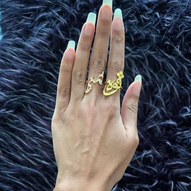 

Custom Arabic Name Rings For Women Personalized Stainless Steel Adjustable Gold Arabic Ring Islamic Jewelry Gift Bague Femme