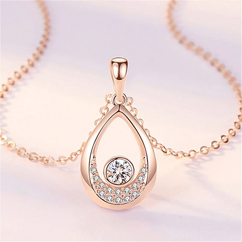 

925 Sterling Silver Necklace Fashion Dazzling Micro CZ Water Drop Pendant Chain Jewelry For Women Gift Clavicle Necklaces