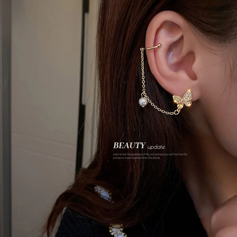 

925 silver earrings, zircon Butterfly Pearl Earrings, high-grade Earbone clips, gifts for girls and women, women's jewelry