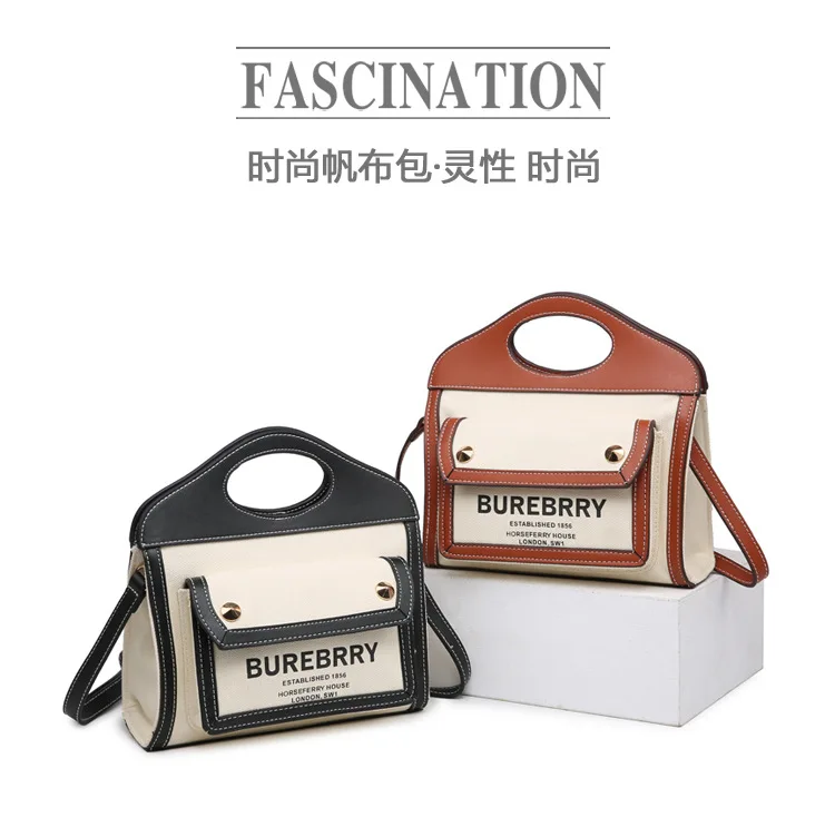

2021 autumn/winter new canvas handbag contrast color shoulder diagonal handbag fashion personality letter handbag designer bag