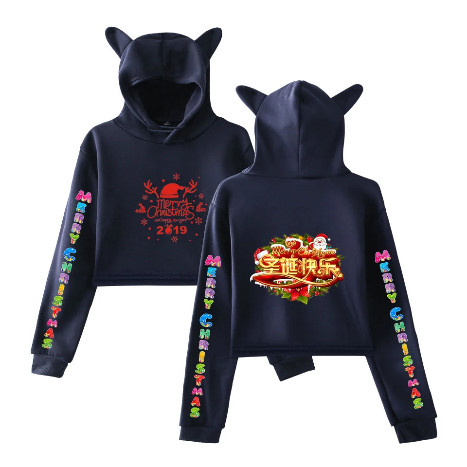 Merry Christmas Hoodies Women Sexy Short Cat Ears Cute Pullovers Fashion Sex Appeal Autumn Casual Sweatshirts | Женская одежда