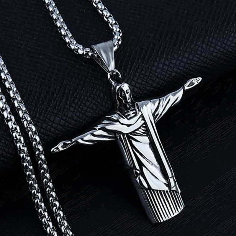 

HNSP Punk Jesus Cross Pendant Chain Necklace For Men Hip Hop Neck Jewelry Male