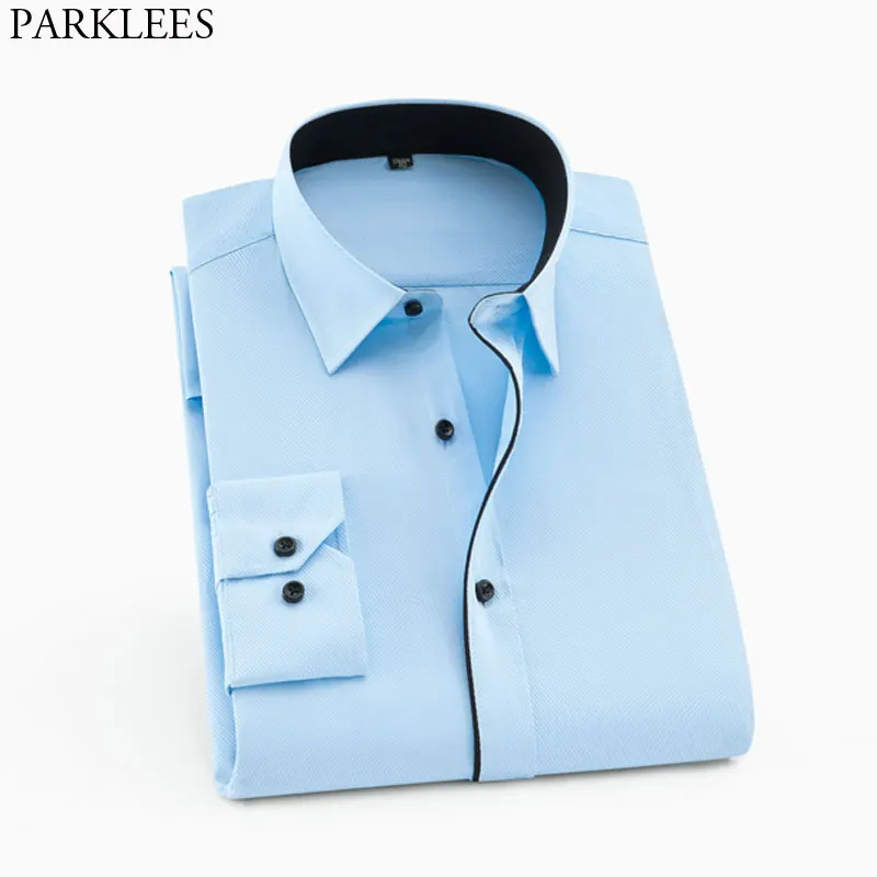 Мужская рубашка для работы брендовая с длинным рукавом квадратным воротником