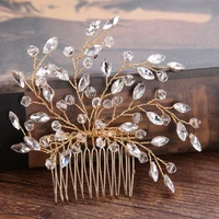 handmade glass crystal hair comb for bride wedding hair accessories women headdress flower leaf jewelry banquet bridesmaid party