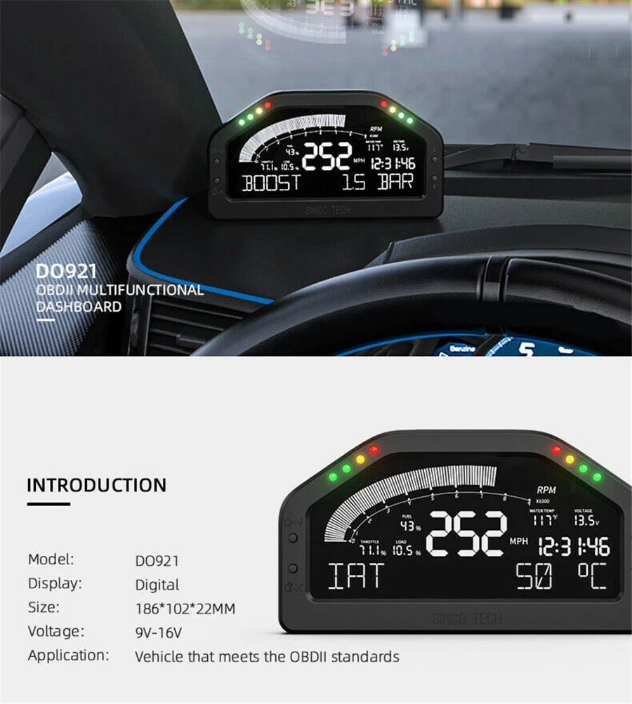 Автомобильная гоночная приборная панель Цифровой дисплей манометр полный