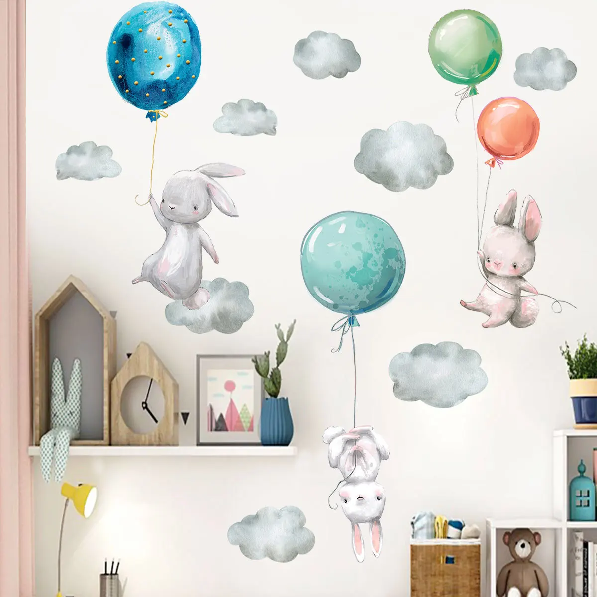 Watercolor Animal Wall Stickers For Kids Rooms Cartoon Decorative 3D Children Large Decals | Дом и сад