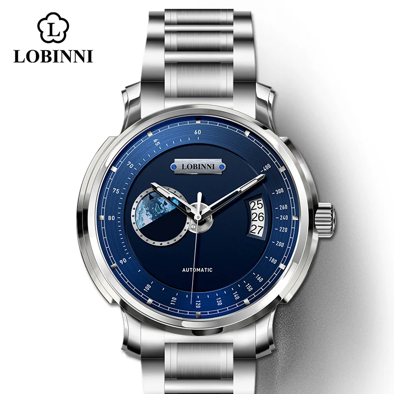 Спортивные Мужские автоматические часы Lobinni модные Механические наручные с