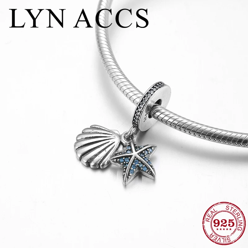 Оушен серии 925 стерлингового серебра Блестящий CZ ракушка и морская звезда кулон