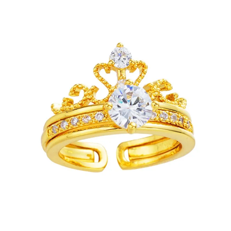 

Crown Rings for Women Zircon Gold Fashion Double ring Luxury Wedding Engagement Promise Rings Jewelry Accessories